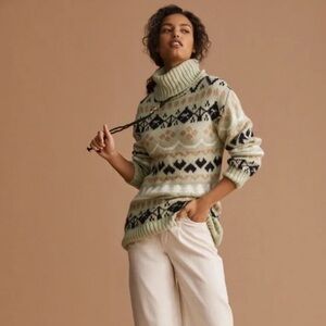 Anthropologie Fair Isle Turtleneck Oversized Sweater